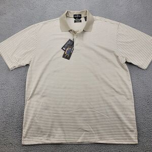 Heritage‎ Cross Shirt Mens 2XL Tan Dri-Fit Striped Gold Short Sleeve Polo